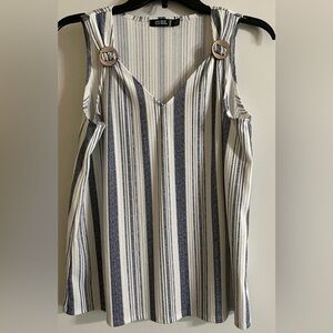 Cure white and blue Striped Sleeveless Top with Button Detail
